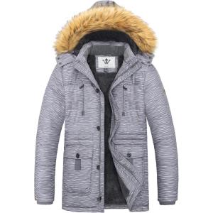 imageWenVen Mens Winter Coat Warm Parka Jacket with Faux Fur Removable HoodCharcoal Heather