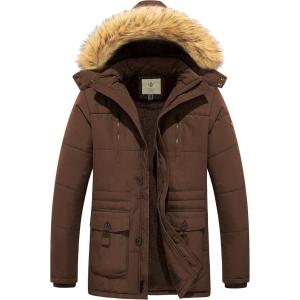 imageWenVen Mens Winter Coat Warm Parka Jacket with Faux Fur Removable HoodCoffee