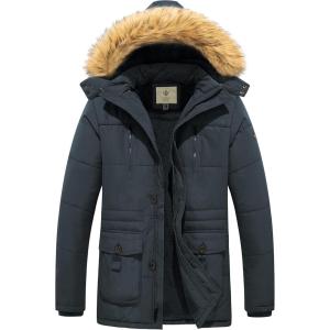 imageWenVen Mens Winter Coat Warm Parka Jacket with Faux Fur Removable HoodGrey