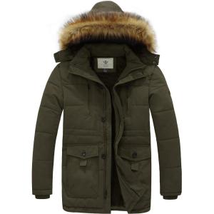 imageWenVen Mens Winter Coat Warm Parka Jacket with Faux Fur Removable HoodMilitary Green