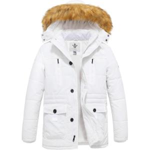 imageWenVen Mens Winter Coat Warm Parka Jacket with Faux Fur Removable HoodWhite