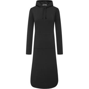 imageWenVen Womens Long Hoodie Dress Thicken Fleece Lined Pullover SweatshirtBlack