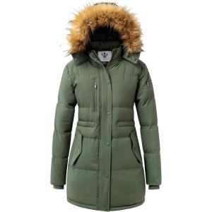 imageWenVen Womens Parka Winter Coats Warm Puffer Jacket with Removable Fur HoodArmy Green