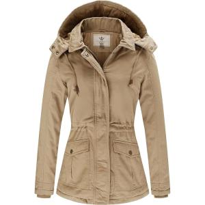 imageWenVen Womens Winter Thicken Cotton Coat Warm Parka Jacket with Removable HoodKhaki