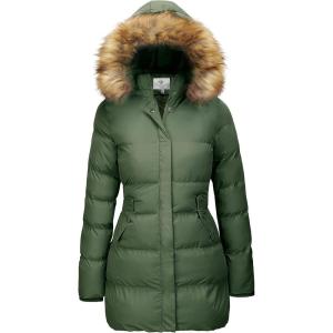 imageWenVen Womens Winter Thicken Puffer Coat Warm Jacket with Faux Fur Removable HoodArmy Green