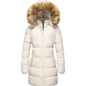 imageWenVen Womens Winter Thicken Puffer Coat Warm Jacket with Faux Fur Removable HoodBeige