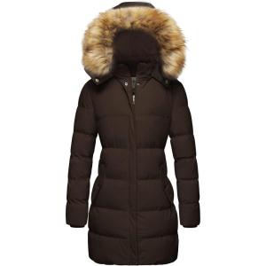 imageWenVen Womens Winter Thicken Puffer Coat Warm Jacket with Faux Fur Removable HoodCoffee