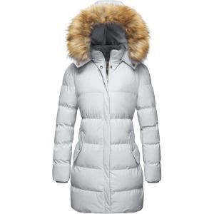 imageWenVen Womens Winter Thicken Puffer Coat Warm Jacket with Faux Fur Removable HoodGrey