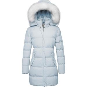 imageWenVen Womens Winter Thicken Puffer Coat Warm Jacket with Faux Fur Removable HoodLight Blue