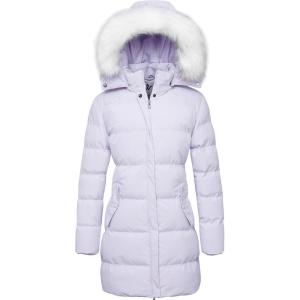 imageWenVen Womens Winter Thicken Puffer Coat Warm Jacket with Faux Fur Removable HoodLight Purple