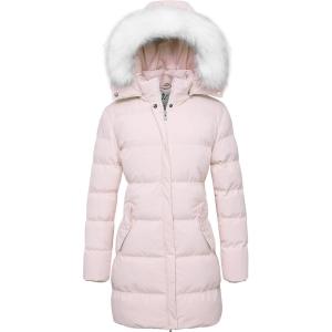 imageWenVen Womens Winter Thicken Puffer Coat Warm Jacket with Faux Fur Removable HoodPink