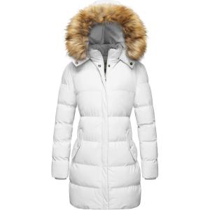 imageWenVen Womens Winter Thicken Puffer Coat Warm Jacket with Faux Fur Removable HoodWhite