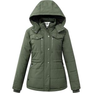 imageWenVen Womens Winter Water Resistant Warm Puffer Coat with Detachable HoodGreen