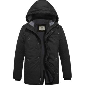 imageWenVen Mens Winter Warm Parka Jacket Sherpa Lined Cotton Coat with Detachable Hood