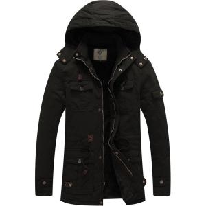 imageWenVen Mens Winter Thicken Cotton Parka Jacket Warm Coat with Removable HoodBlack