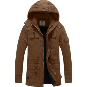 imageWenVen Mens Winter Thicken Cotton Parka Jacket Warm Coat with Removable HoodCoffee