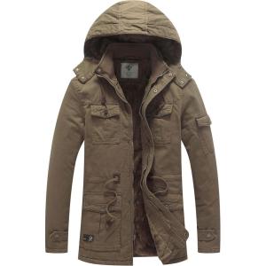 imageWenVen Mens Winter Thicken Cotton Parka Jacket Warm Coat with Removable HoodKhaki