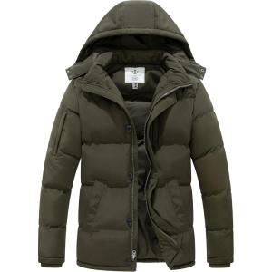 imageWenVen Mens Warm Puffer Jacket Thicken Padded Winter Coat with Detachable HoodArmy Green