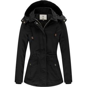 imageWenVen Womens Winter Thicken Cotton Coat Warm Parka Jacket with Removable HoodBlack