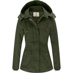 imageWenVen Womens Winter Thicken Cotton Coat Warm Parka Jacket with Removable HoodGreen