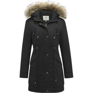 imageWenVen Womens Winter Thicken Fleece Jacket Fur Hooded Military Parka CoatDark Black
