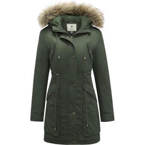 imageWenVen Womens Winter Thicken Fleece Jacket Fur Hooded Military Parka CoatMilitary Green