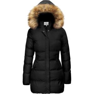 imageWenVen Womens Winter Thicken Puffer Coat Warm Jacket with Faux Fur Removable HoodBlack