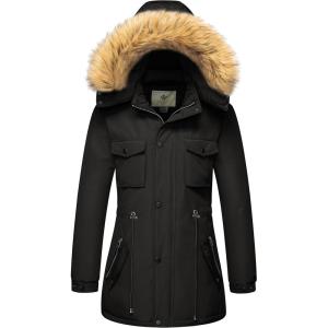imageWenVen Womens Winter Waterproof Warm Parka Jacket with Detachable Fur HoodBlack