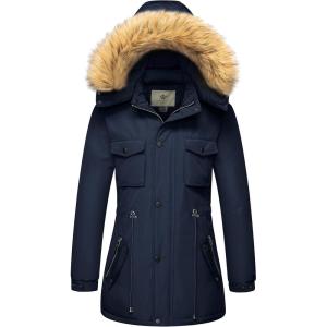imageWenVen Womens Winter Waterproof Warm Parka Jacket with Detachable Fur HoodNavy