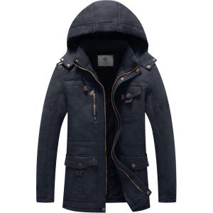 imageWenVen Mens Winter Jacket Sherpa Lining Wool Trench Coat Casual Warm Parka Coat With Detachable HoodNavy