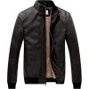 imageWenVen Mens Stand Collar Fleece Lined Bomber Faux Leather JacketGrey