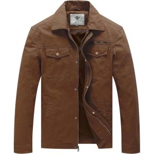 imageWenVen Mens Casual Canvas Cotton Military Lapel JacketCoffee