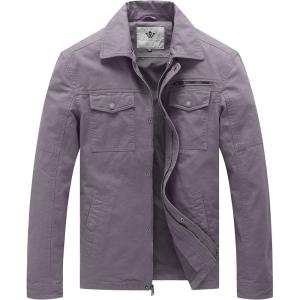 imageWenVen Mens Casual Canvas Cotton Military Lapel JacketLight Grey