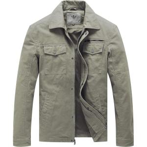imageWenVen Mens Casual Canvas Cotton Military Lapel JacketLight Olive