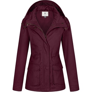 image:imageWenVen Womens Casual Cotton Military Jacket Lightweight Hooded Anorak CoatDeep Wine