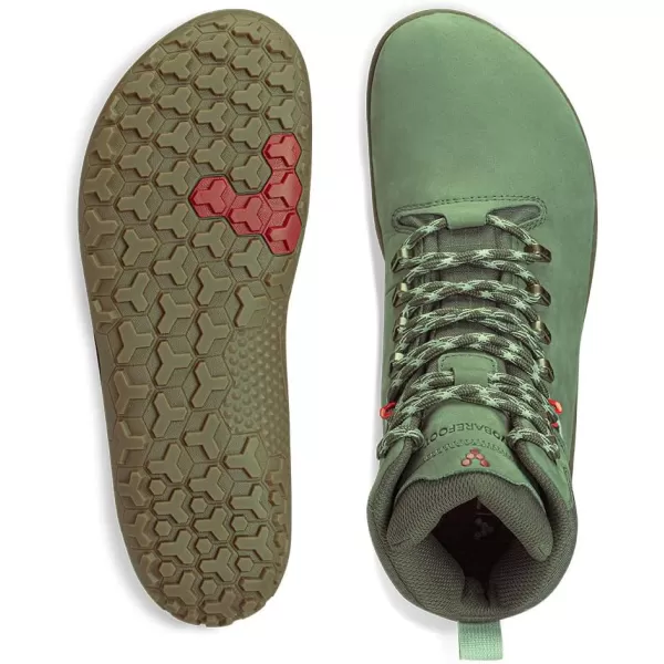 Vivobarefoot Tracker II FG Womens Leather Hiking Boot With Barefoot Firm Ground Sole and Thermal ProtectionBotanical Green