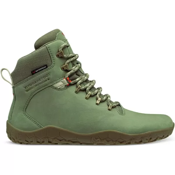 Vivobarefoot Tracker II FG Womens Leather Hiking Boot With Barefoot Firm Ground Sole and Thermal ProtectionBotanical Green