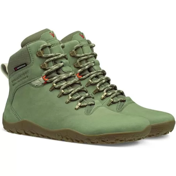 Vivobarefoot Tracker II FG Womens Leather Hiking Boot With Barefoot Firm Ground Sole and Thermal ProtectionBotanical Green