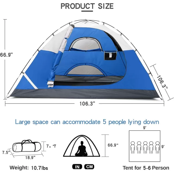 CAMEL CROWN 2345 Person Camping Dome Tent WaterproofSpacious Lightweight Portable Backpacking Tent for Outdoor CampingHikingBlue3