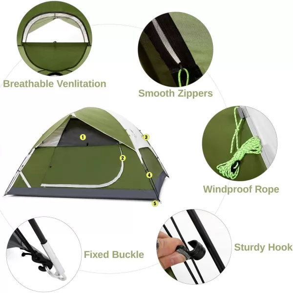 CAMEL CROWN 2345 Person Camping Dome Tent WaterproofSpacious Lightweight Portable Backpacking Tent for Outdoor CampingHikingGreen2