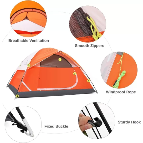 CAMEL CROWN 2345 Person Camping Dome Tent WaterproofSpacious Lightweight Portable Backpacking Tent for Outdoor CampingHikingOrange2