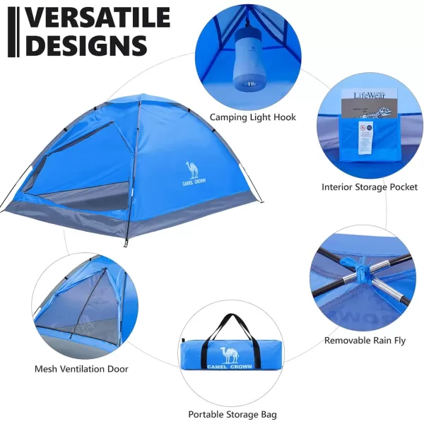 CAMEL CROWN 2345 Person Camping Dome Tent WaterproofSpacious Lightweight Portable Backpacking Tent for Outdoor CampingHikingSapphire Blue