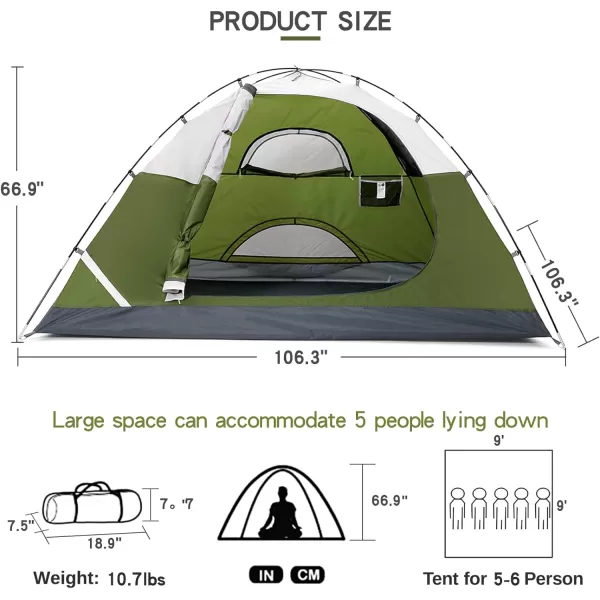 CAMEL CROWN 2345 Person Camping Dome Tent WaterproofSpacious Lightweight Portable Backpacking Tent for Outdoor CampingHikingarmy greengrey