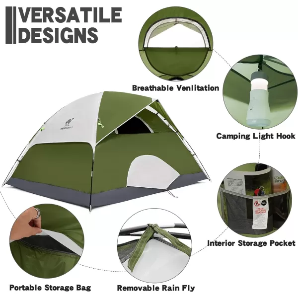 CAMEL CROWN 2345 Person Camping Dome Tent WaterproofSpacious Lightweight Portable Backpacking Tent for Outdoor CampingHikingarmy greengrey