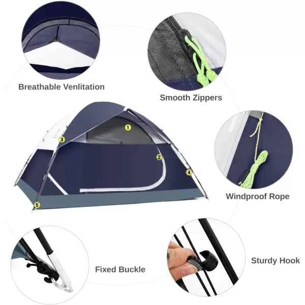 CAMEL CROWN 2345 Person Camping Dome Tent WaterproofSpacious Lightweight Portable Backpacking Tent for Outdoor CampingHikingnavy bluegrey