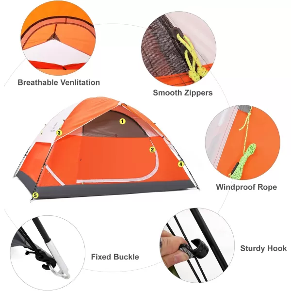 CAMEL CROWN 2345 Person Camping Dome Tent WaterproofSpacious Lightweight Portable Backpacking Tent for Outdoor CampingHikingorange