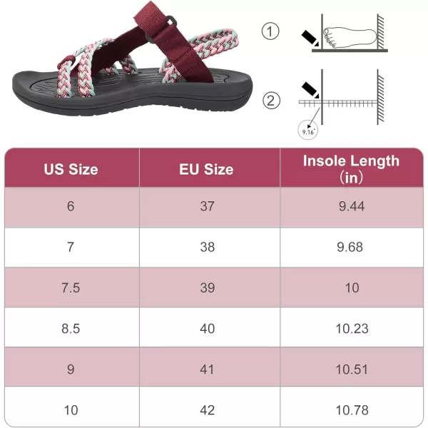 CAMEL CROWN Hiking Sandals for Women Comfortable Athletic Sport Sandal with Arch Support for Casual Walking Outdoors Water Beach VacationWine Red