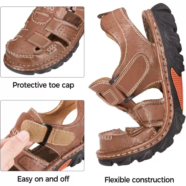 CAMEL CROWN Mens Leather Sandals Closed Toe Fishermen Sandal Comfortable for Hiking Beach Walking Summer Shoes Size712Brown5013