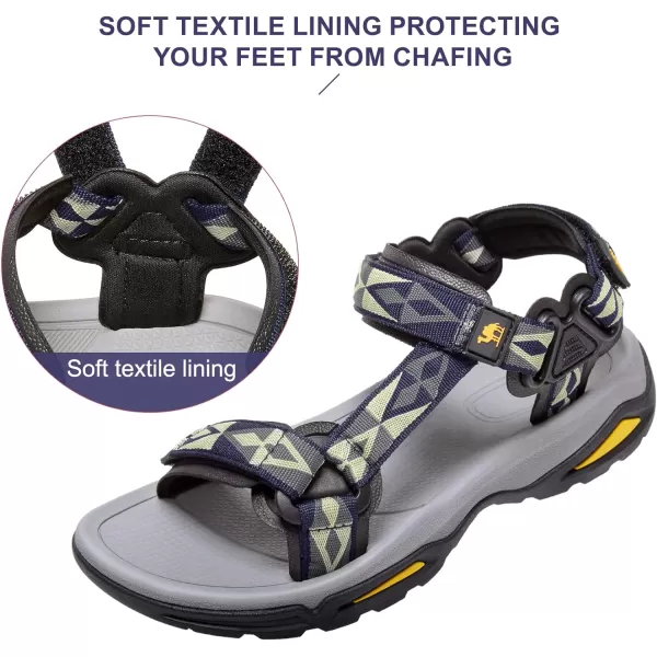 CAMEL CROWN Waterproof Hiking Sandals Women Arch Support Sport Sandals Comfortable Walking Water Sandals for Beach Travel AthleticDark Blue Yellow Grey