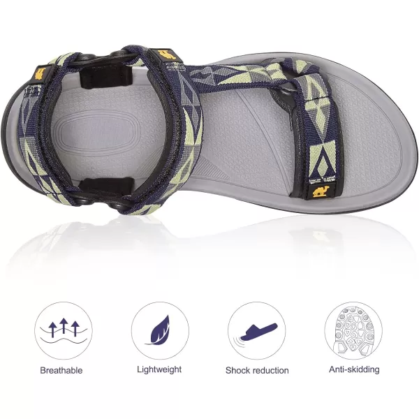 CAMEL CROWN Waterproof Hiking Sandals Women Arch Support Sport Sandals Comfortable Walking Water Sandals for Beach Travel AthleticDark Blue Yellow Grey